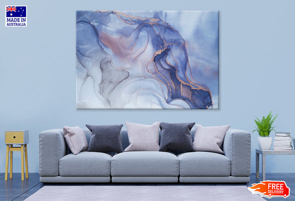 Grey & Blue Fluid Abstract Print 100% Australian Made Stretched Canvas Ready to Hang - AB-133