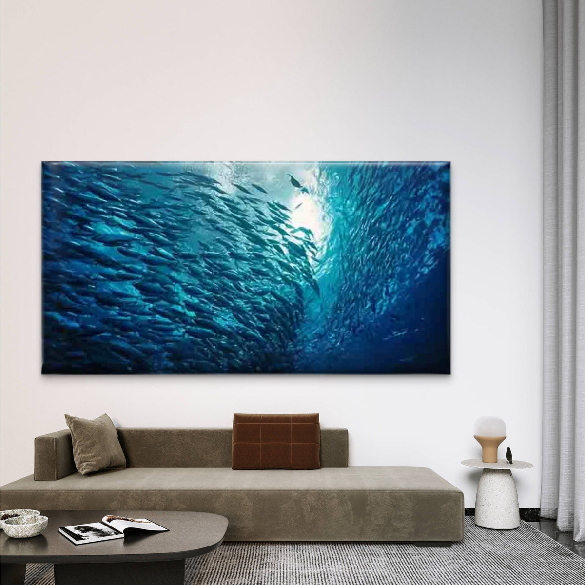 Oceanic Schooling Theme Wall Art Canvas Office Home Room Framed 80x45cm