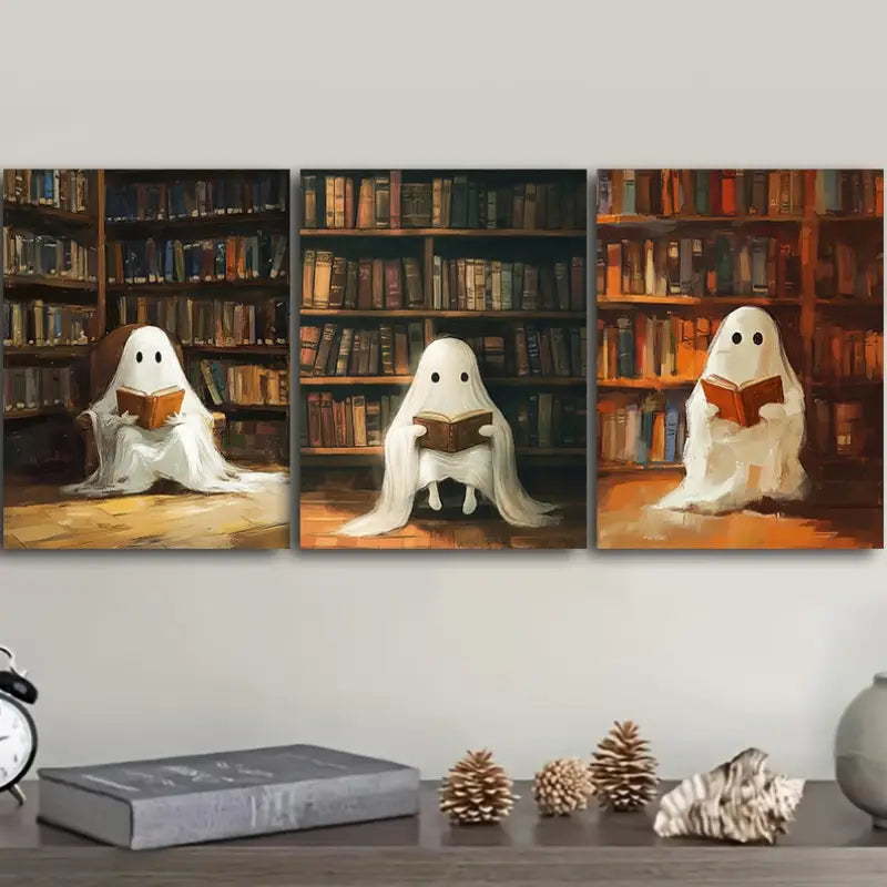 3pcs The Ghost in The Library Metal Print Ready to Hang Art