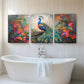 3pcs Colorful Peacock and Floral Vibrant Plumage Metal Print Ready to Hang Art