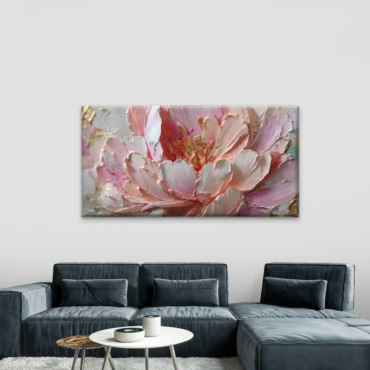 Soft Pink Peony Blossom Wall Art Canvas Office Home Room Framed 120x60cm