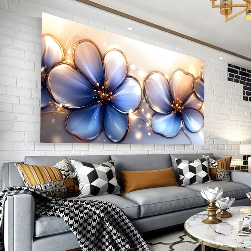 Elegant Purple Flower with Golden Accents Wall Art wall canvas office home room framed 120x60cm