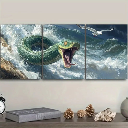 3pcs Featuring seagulls soaring above a snake's head Metal Print Ready to Hang Art