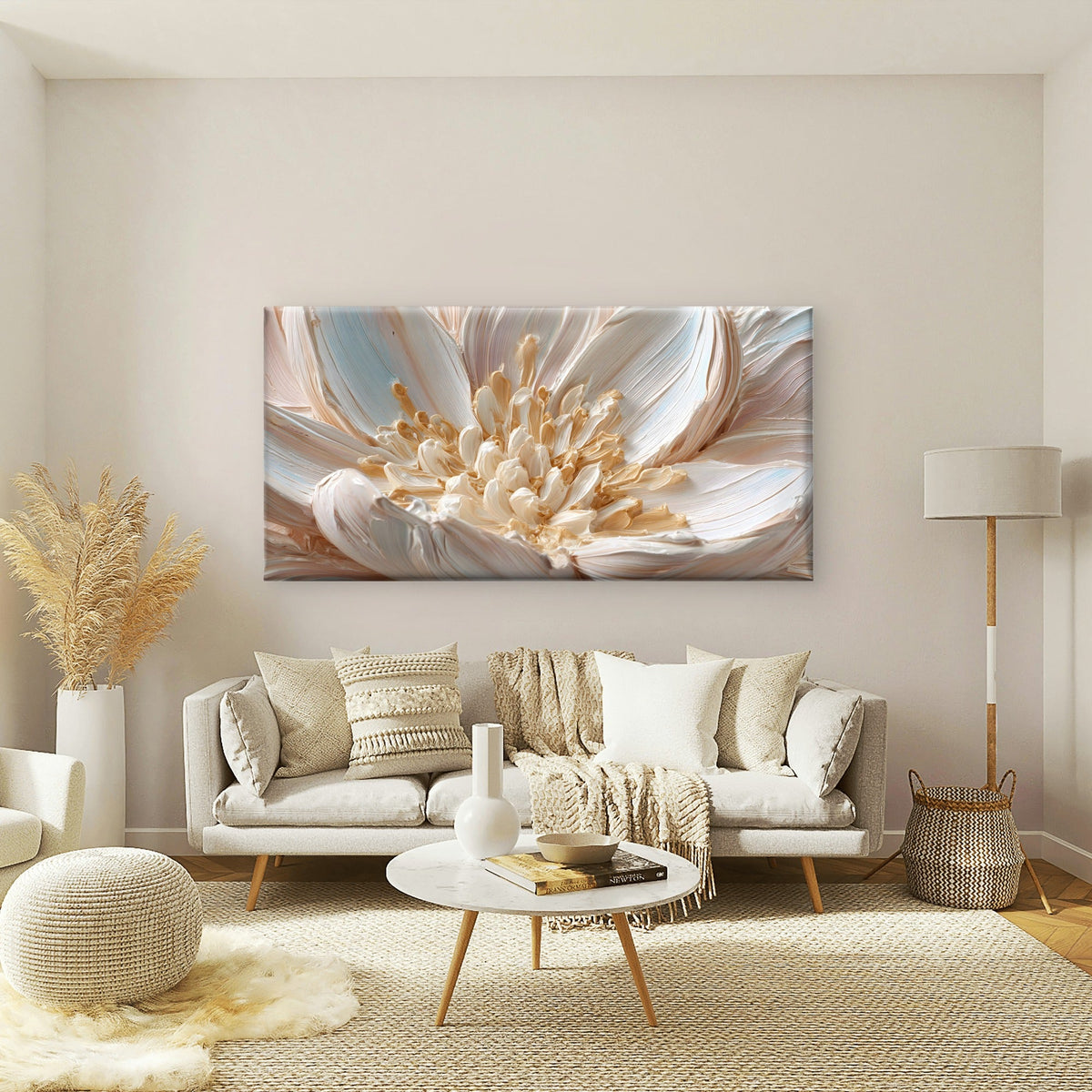 White Lotus Flower Bloom Wall Art Canvas Office Home Room Framed 120x60cm