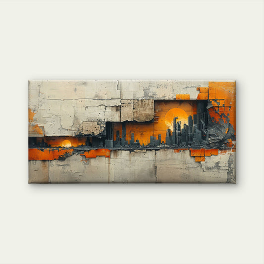 Sci-Fi City Skyline Sunset Cyberpunk City Wall Art Canvas Office Home Framed 80x45cm
