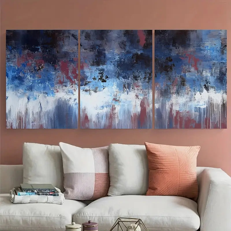 3pcs Bold Color Navy Maroon Blue Drip Metal Print Ready to Hang Art