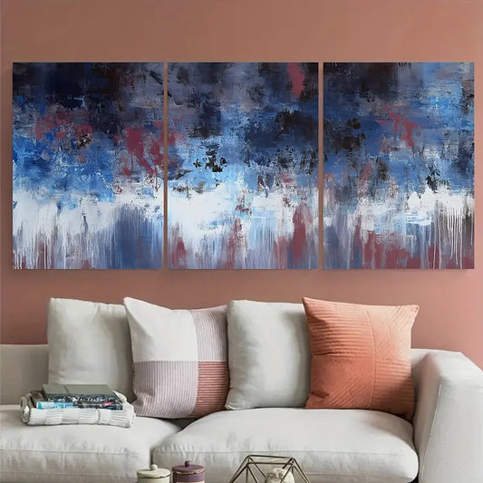 3pcs Bold Color Navy Maroon Blue Drip Metal Print Ready to Hang Art