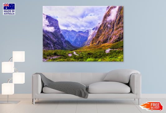 Mountain Creek at Homer Tunnel Scenery Print 100% Australian Made Stretched Canvas Ready to Hang - NT-134