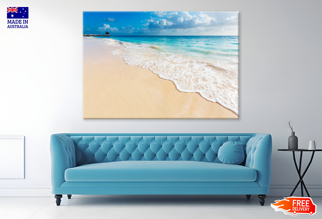 Sunny View of The Ocean Waves Print 100% Australian Made Stretched Canvas Ready to Hang - BC-134