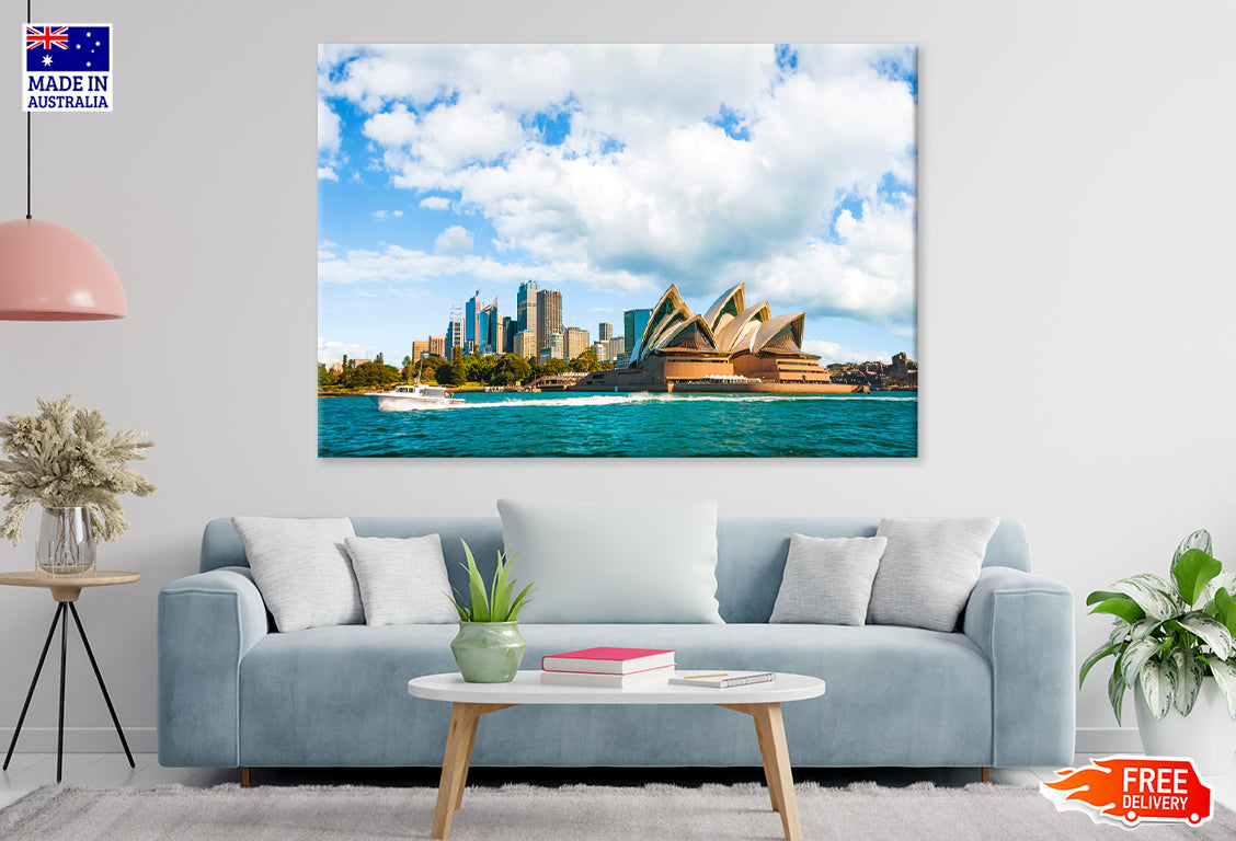 Sydney Harbor & Opera House At Dusk Print 100% Australian Made Stretched Canvas Ready to Hang - AU-134