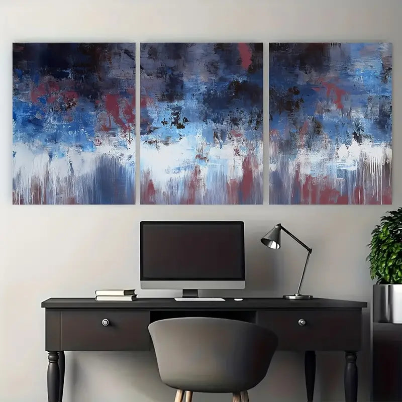 3pcs Bold Color Navy Maroon Blue Drip Metal Print Ready to Hang Art