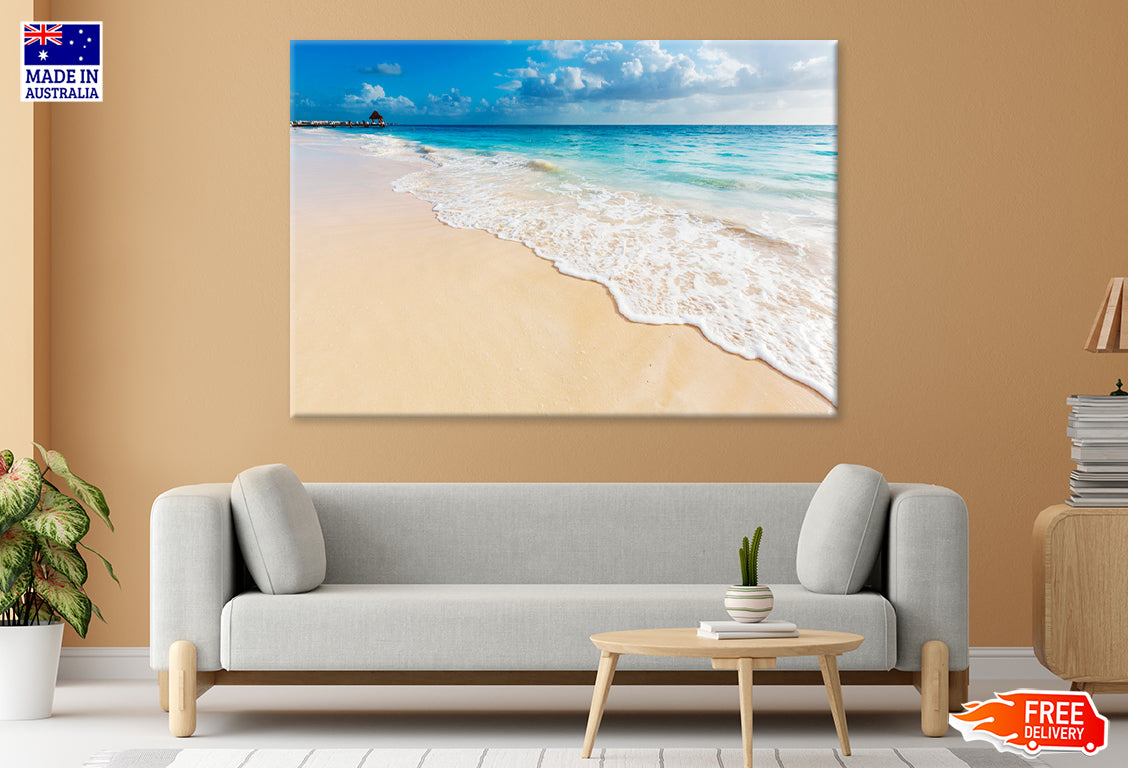 Sunny View of The Ocean Waves Print 100% Australian Made Stretched Canvas Ready to Hang - BC-134