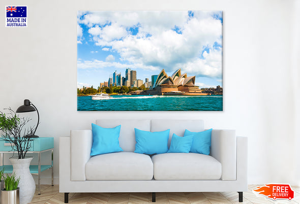 Sydney Harbor & Opera House At Dusk Print 100% Australian Made Stretched Canvas Ready to Hang - AU-134