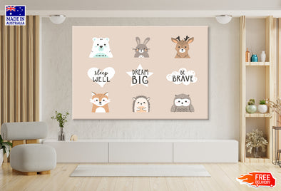 Nursery Cute Forest Animals Print 100% Australian Made Stretched Canvas Ready to Hang - NK-134