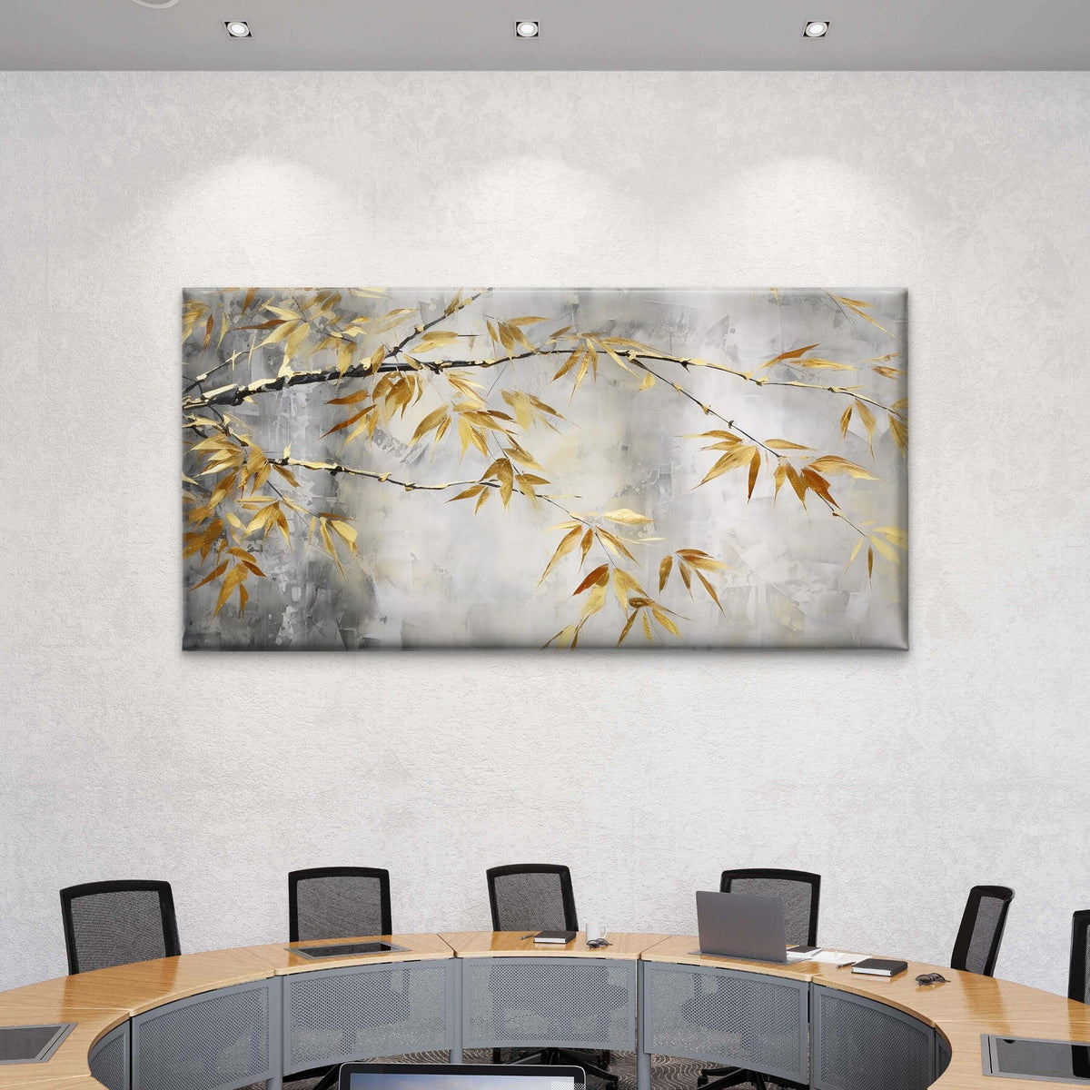 Golden Zen Bamboo Leaf Branch Wall Art Canvas Office Home Room Framed 120x60cm