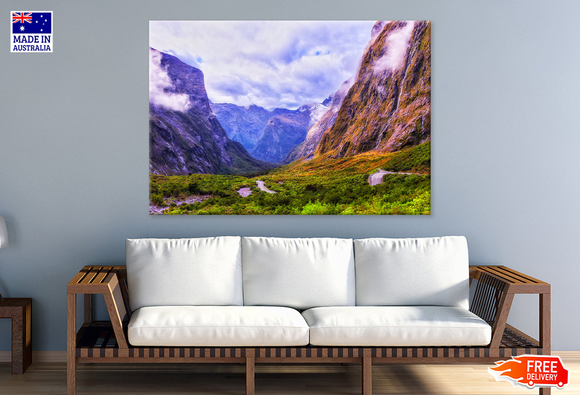 Mountain Creek at Homer Tunnel Scenery Print 100% Australian Made Stretched Canvas Ready to Hang - NT-134