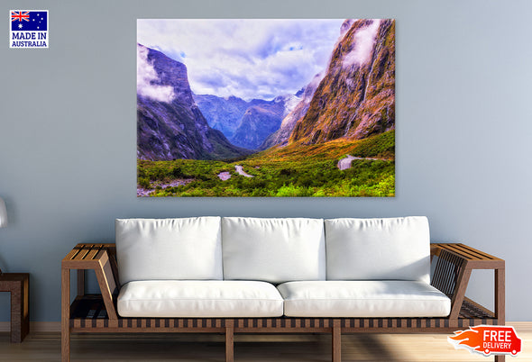 Mountain Creek at Homer Tunnel Scenery Print 100% Australian Made Stretched Canvas Ready to Hang - NT-134