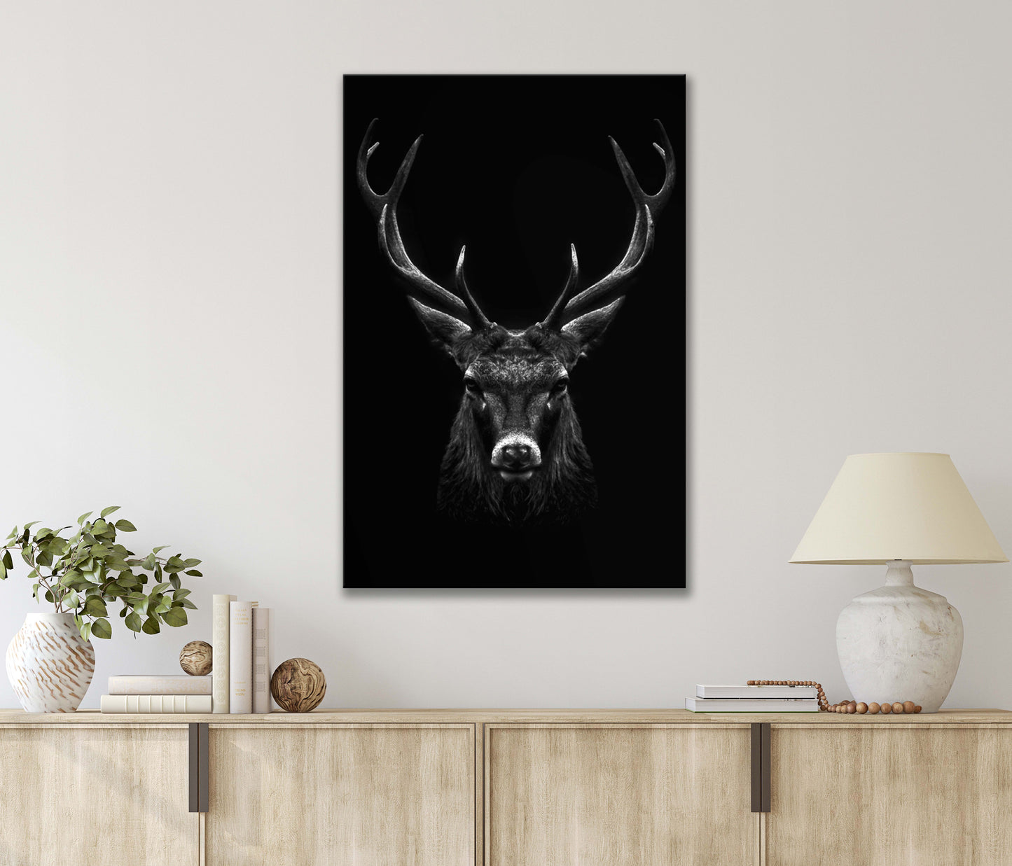 Mysterious Brave Deer with Large Horns Standing in The Dark Print 100% Australian Made 40x60cm Stretched Canvas Ready to Hang