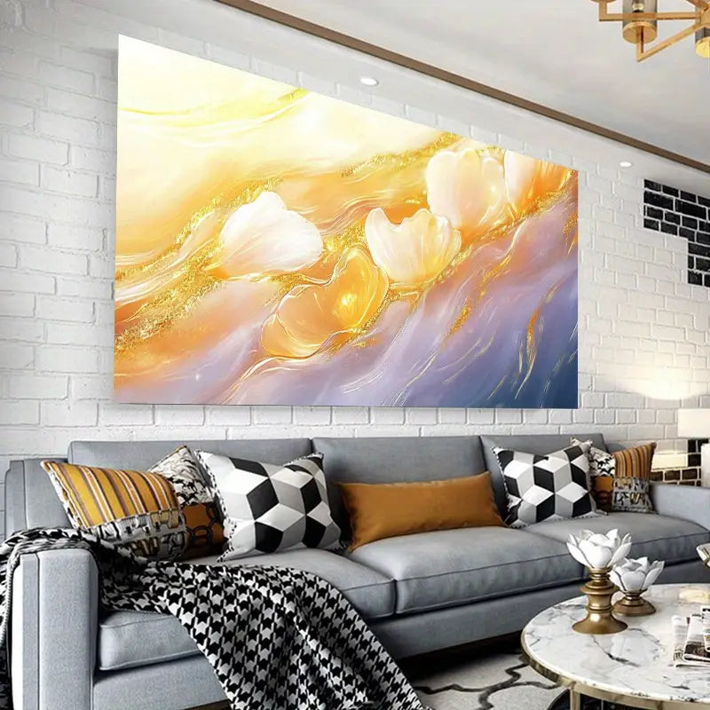 Elegant Abstract Wall Art with Vibrant Yellow, Orange, and Purple Hues Wall Art wall canvas office home room framed 120x60cm