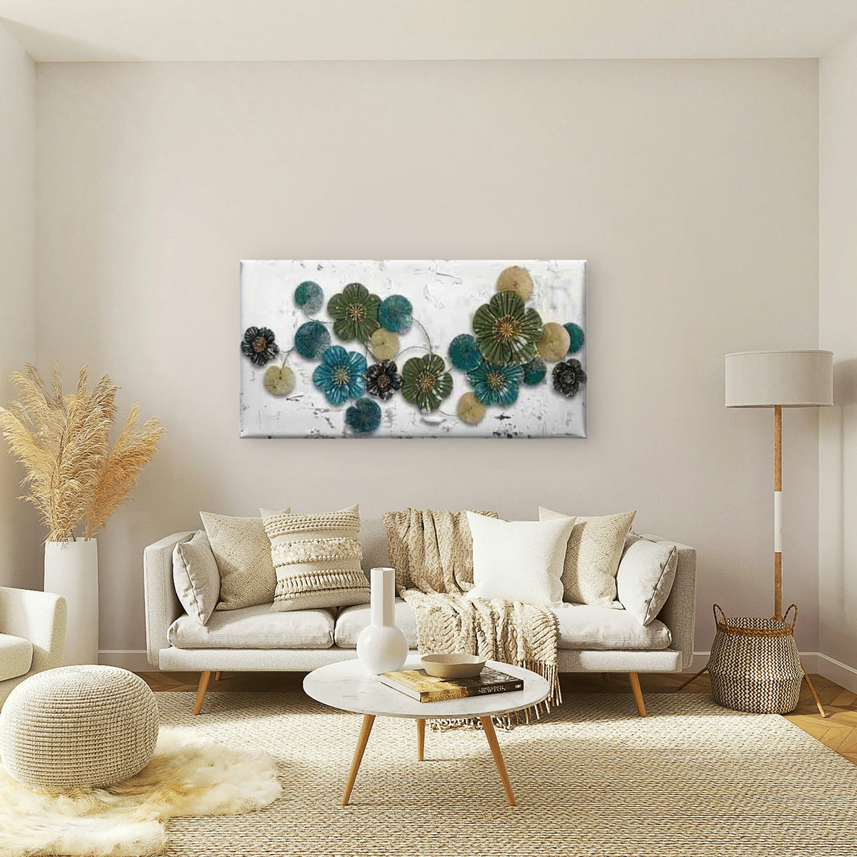 Abstract Flowers on White Back Wall Art Canvas Office Home Room Framed 120x60cm