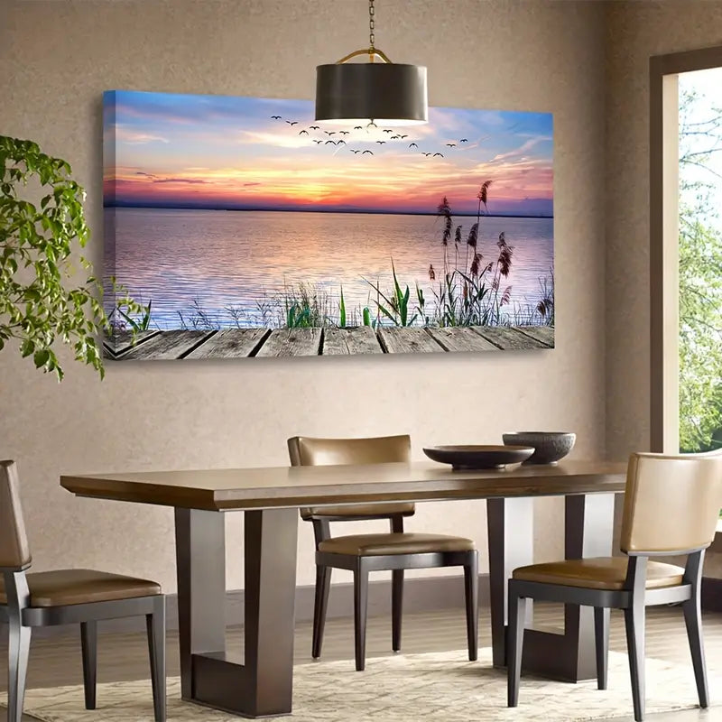 Lake Sunset Nature Walk Board Wall Art canvas office home room framed 120x60cm