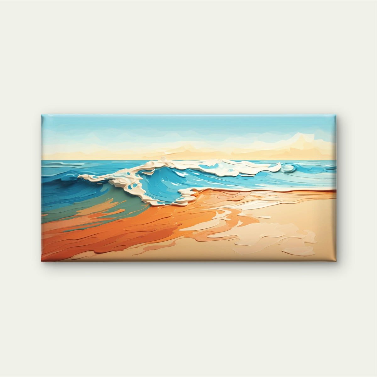 Impasto Ocean Wave Beach Seascape Textured Painting Wall Art Canvas Office Home Room Framed 80x45cm