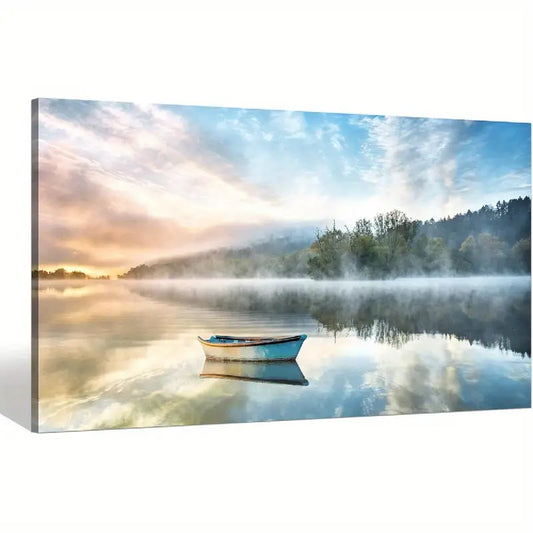 Modern Nature Boat Scene Lake Wall Art canvas office home room framed 120x60cm