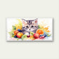 Cute Watercolor Kitten Fruit Wall Art Canvas Office Home Room Framed 120x60cm