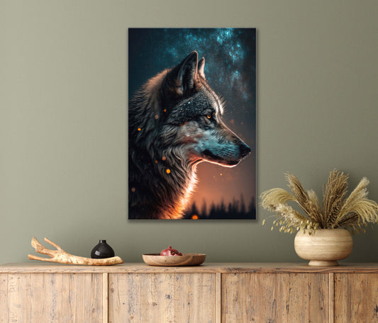 The Lone Wolf Gazes at The Twinkling Stars in The Sky Print 100% Australian Made 40x60cm Stretched Canvas Ready to Hang