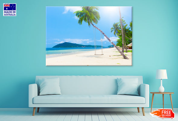 Beach With Coconut Palm & Sea Print 100% Australian Made Stretched Canvas Ready to Hang - BC-135