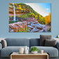 Waterfall over Cliffs & Fall Foliage Print 100% Australian Made Stretched Canvas Ready to Hang - NT-135