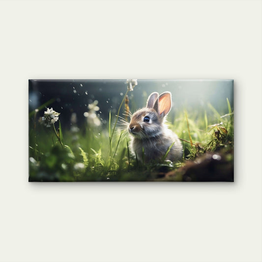 Cute Bunny Wild Rabbit in Meadow Wall Art Canvas Office Home Framed 80x45cm