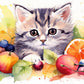 Cute Watercolor Kitten Fruit Wall Art Canvas Office Home Room Framed 120x60cm