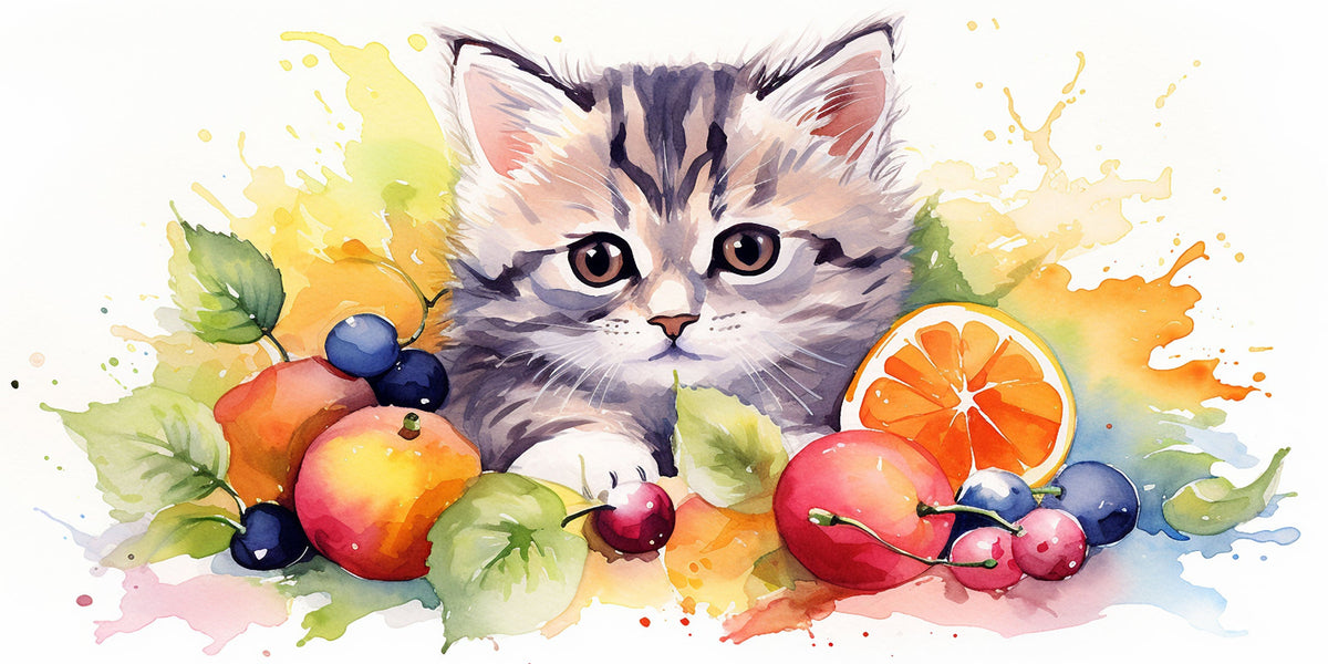 Cute Watercolor Kitten Fruit Wall Art Canvas Office Home Room Framed 120x60cm