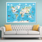 World Map With Cartoon Animals Print 100% Australian Made Stretched Canvas Ready to Hang - NK-135