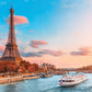 Eiffel Tower & Ferry Sailing on River View Print 100% Australian Made Stretched Canvas Ready to Hang - CT-136