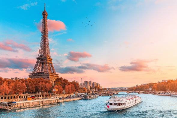 Eiffel Tower & Ferry Sailing on River View Print 100% Australian Made Stretched Canvas Ready to Hang - CT-136