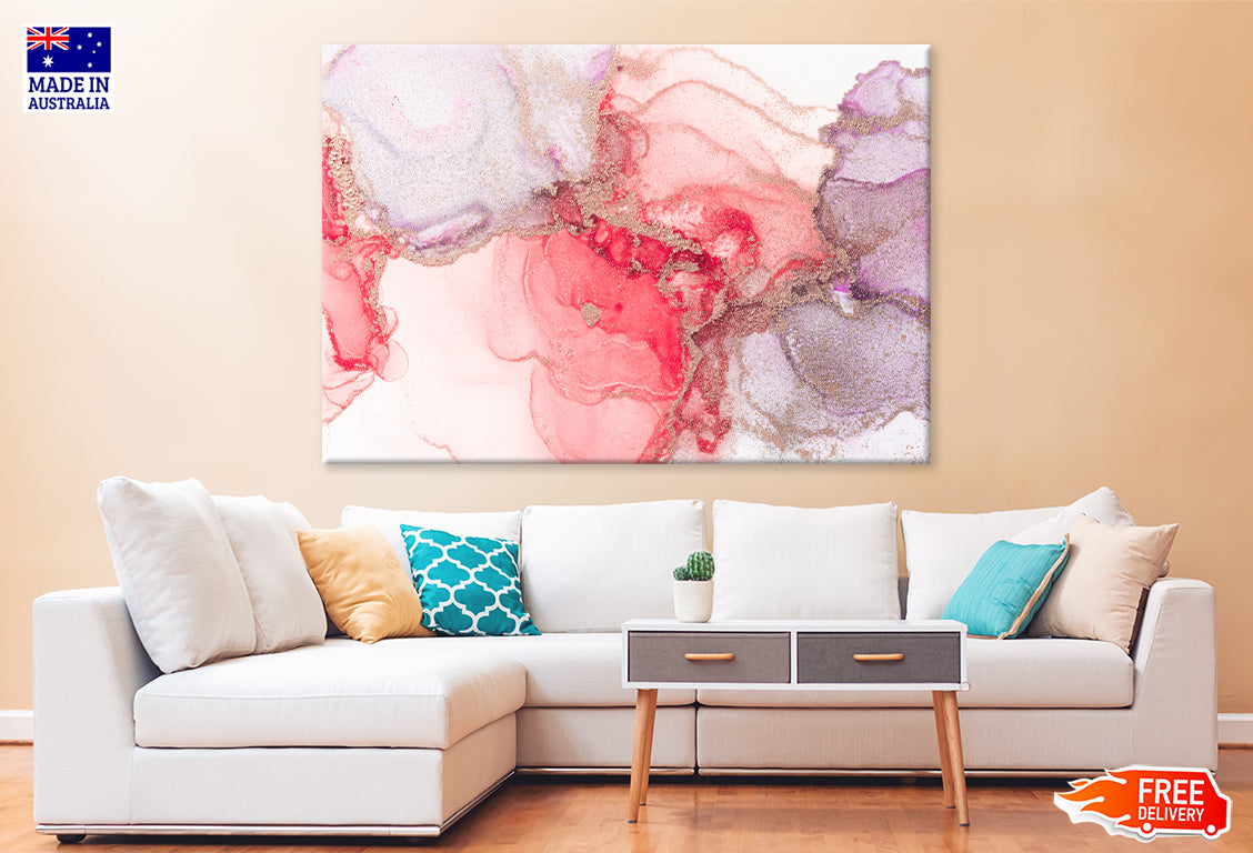 Red Puple & Gold Liquid Abstract Print 100% Australian Made Stretched Canvas Ready to Hang  - AB-135