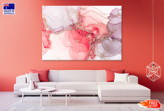 Red Puple & Gold Liquid Abstract Print 100% Australian Made Stretched Canvas Ready to Hang  - AB-135