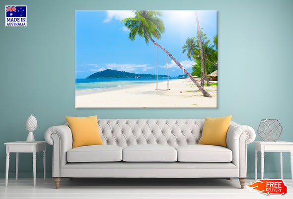 Beach With Coconut Palm & Sea Print 100% Australian Made Stretched Canvas Ready to Hang - BC-135