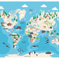 World Map With Cartoon Animals Print 100% Australian Made Stretched Canvas Ready to Hang - NK-135