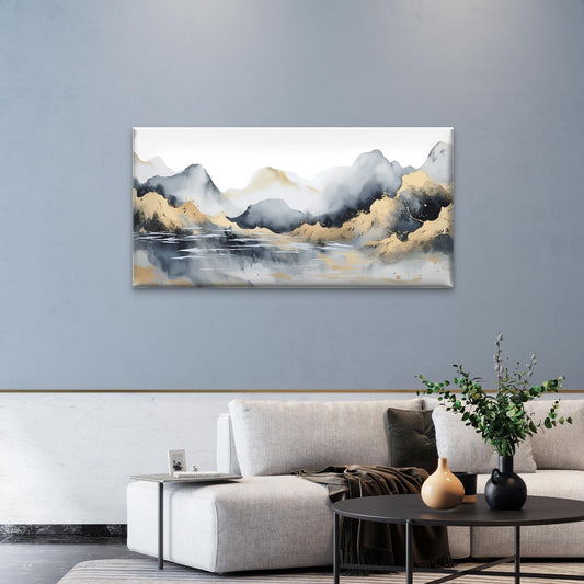 Abstract Gold Foil Mountain Range Wall Art Canvas Office Home Framed 80x45cm