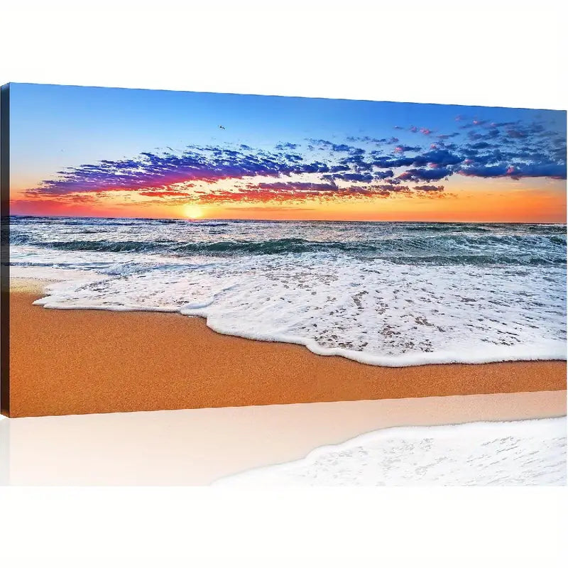 Beach Blue Sky Sunset White Clouds Wall Art canvas office home room framed 120x60cm