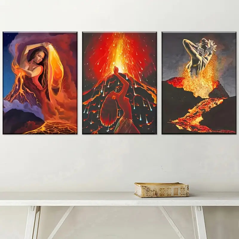 3pcs Reborn From The Fire Abstract Figure Landscape Art Wall Art Set Canvas Framed 40x60cm - High Quality Print 100% Australian Made Wall Canvas Ready to Hang