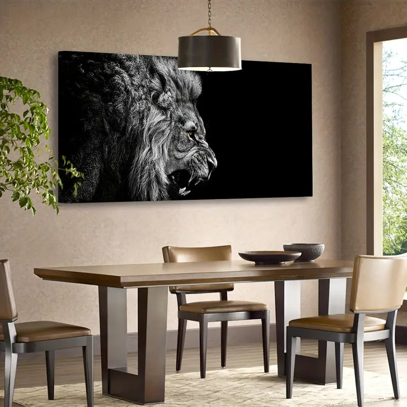 Modern Black White Lion Wall Art canvas office home room framed 120x60cm