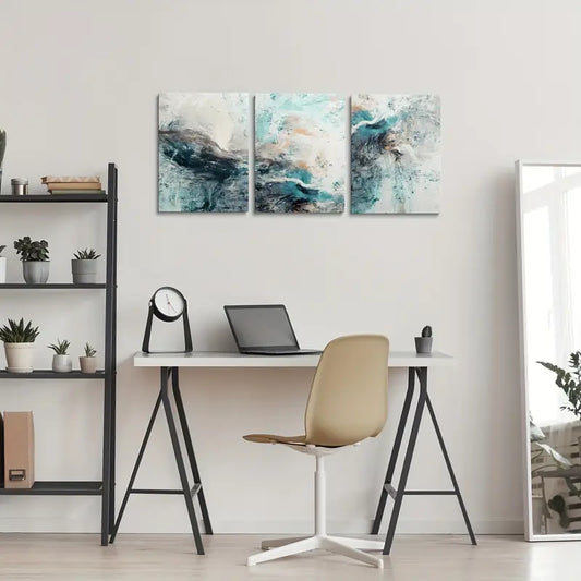 3pcs Swirling Blue, White, and Brown Design Metal Print Ready to Hang Art