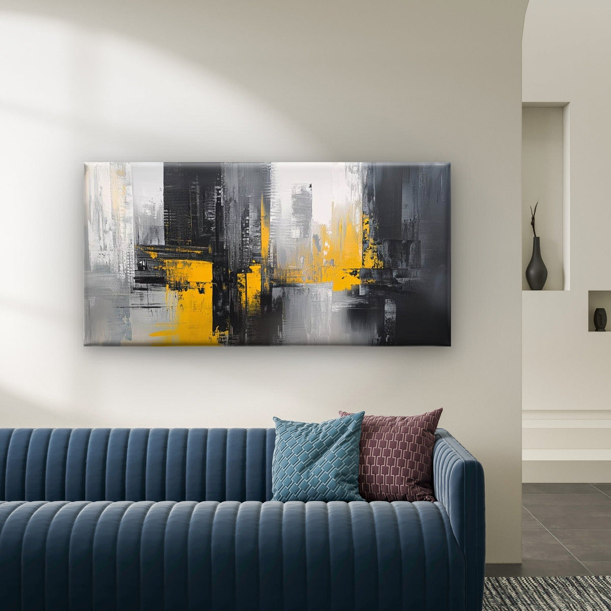 Gold Strikes Through Gray Wall Art Canvas Office Home Room Framed 120x60cm