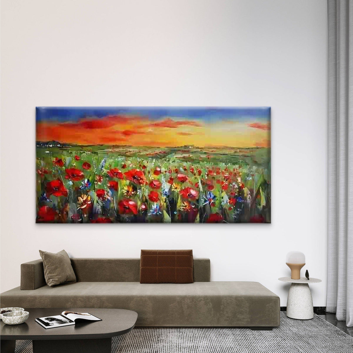 Wildflower Field at Sunset Wall Art Canvas Office Home Room Framed 80x45cm