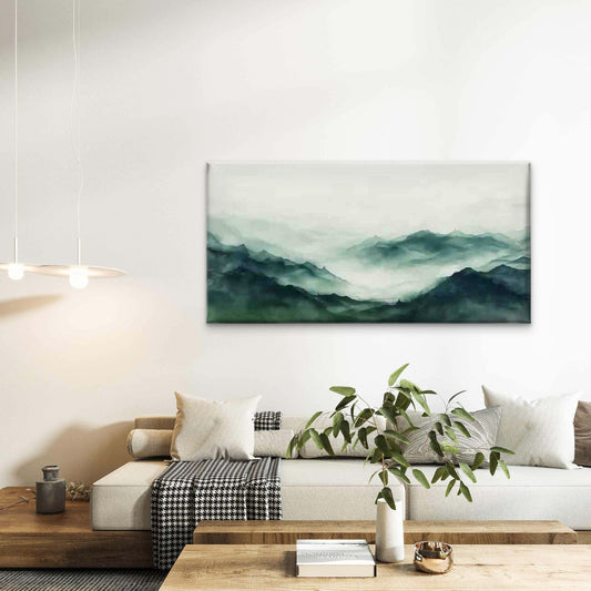 Misty Mountain Landscape Wall Art Canvas Office Home Room Framed 80x45cm