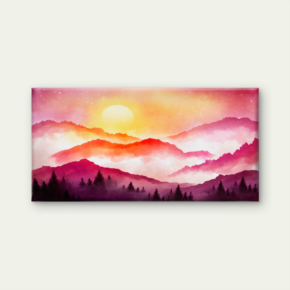 Sunset Over Misty Mountains Wall Art Canvas Office Home Room Framed 120x60cm